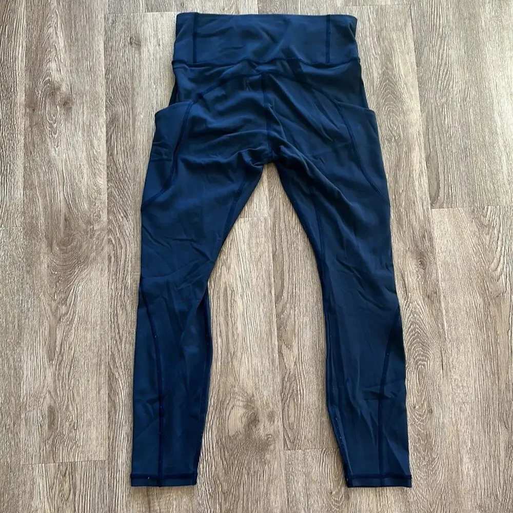 Athleta Up For‎ Anything 7/8 Tights Navy Blue Size Small | Pockets & Drawstring